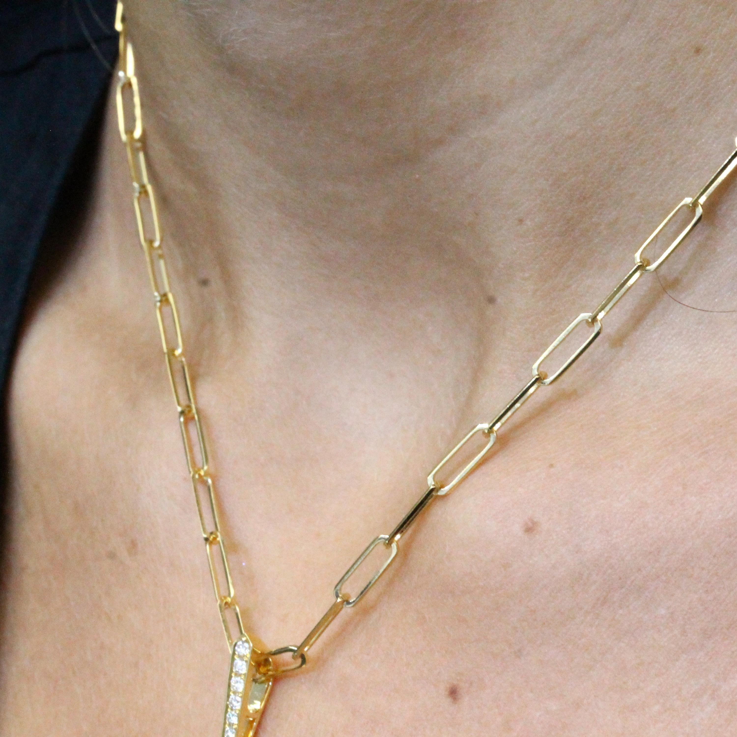 Women's 18 Karat Matte Yellow Gold Half-Moon Necklace with Azurite-Malachite & Diamonds For Sale