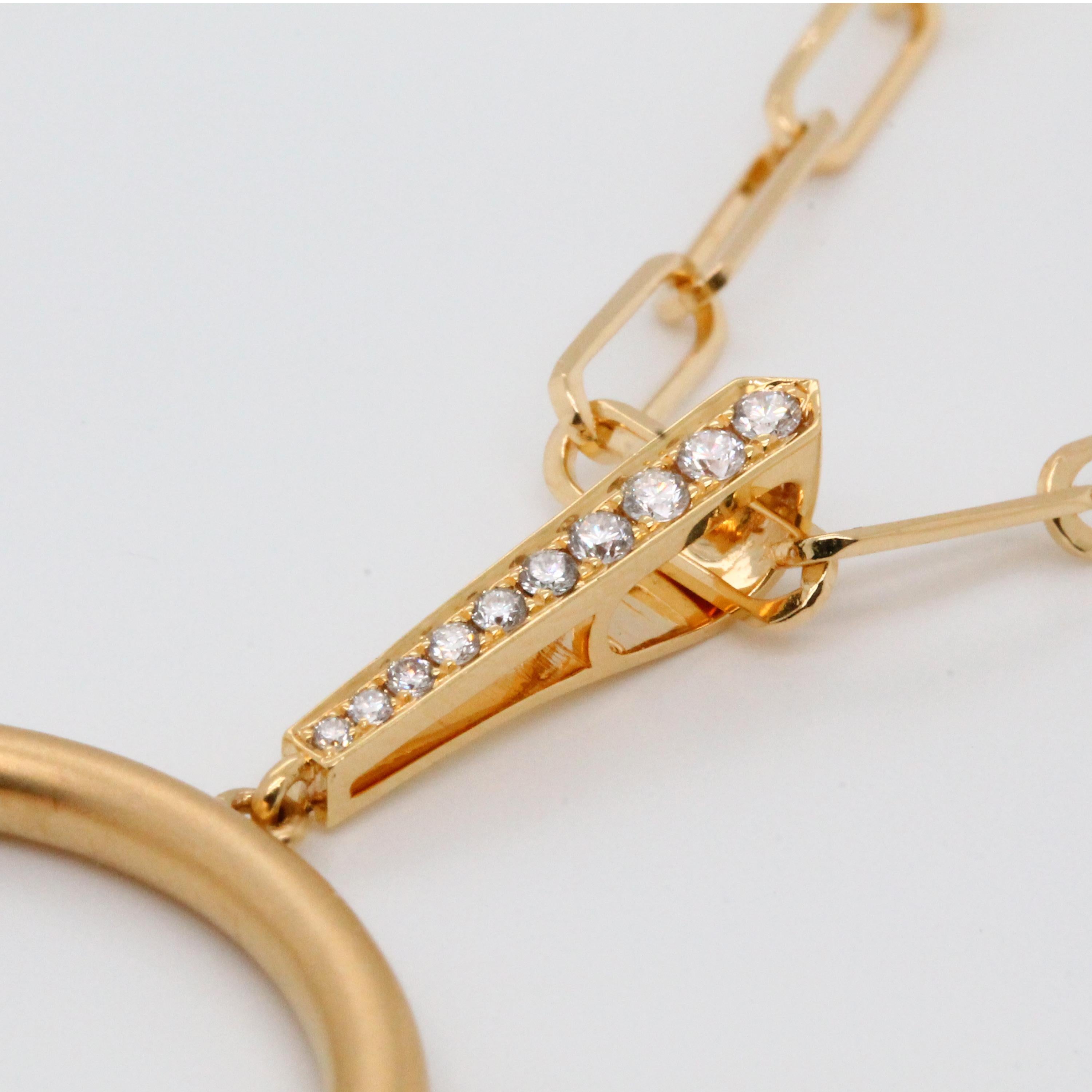 18 Karat Matte Yellow Gold Half-Moon Necklace with Azurite-Malachite & Diamonds For Sale 3