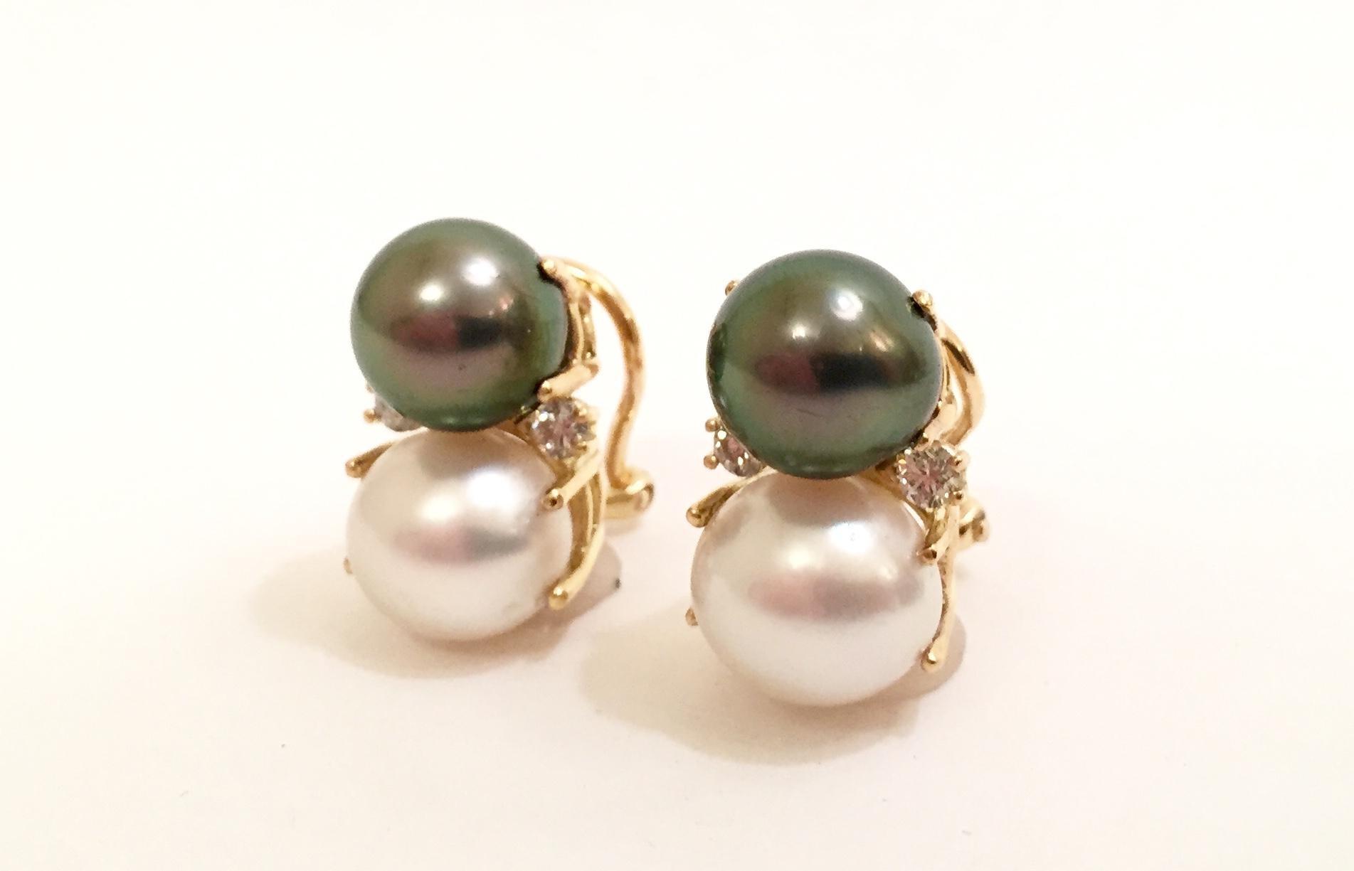 Brilliant Cut 18 Karat Medium Gum Drop Earrings with Pearls and Diamonds For Sale