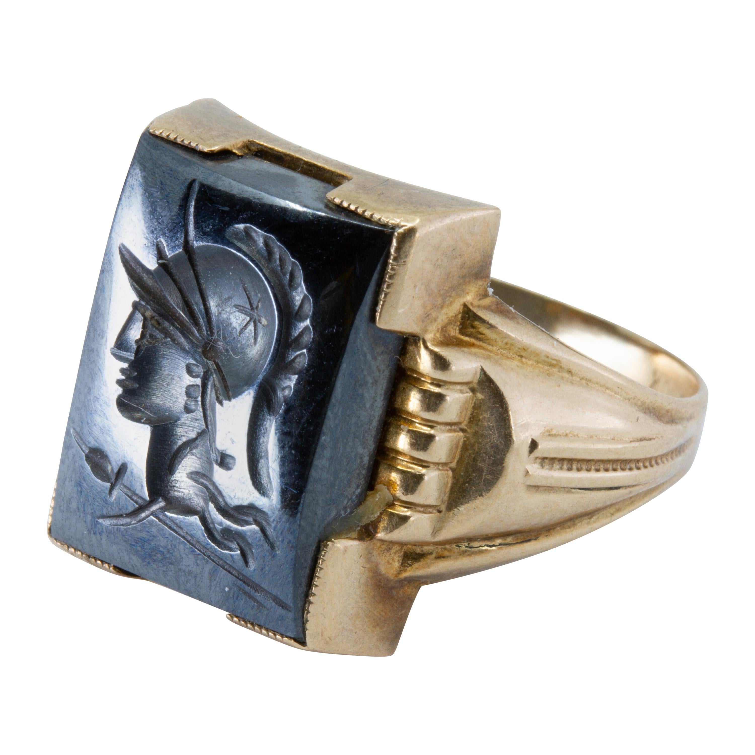 18 Karat Men's Hematite Intaglio Ring, circa 2000