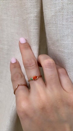 14 Karat Mexican Fire Opal with Tsavorite Garnet Ring, Carrot Ring