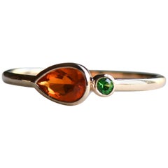 18 Karat Mexican Fire Opal with Tsavorite Garnet Ring, Carrot Ring