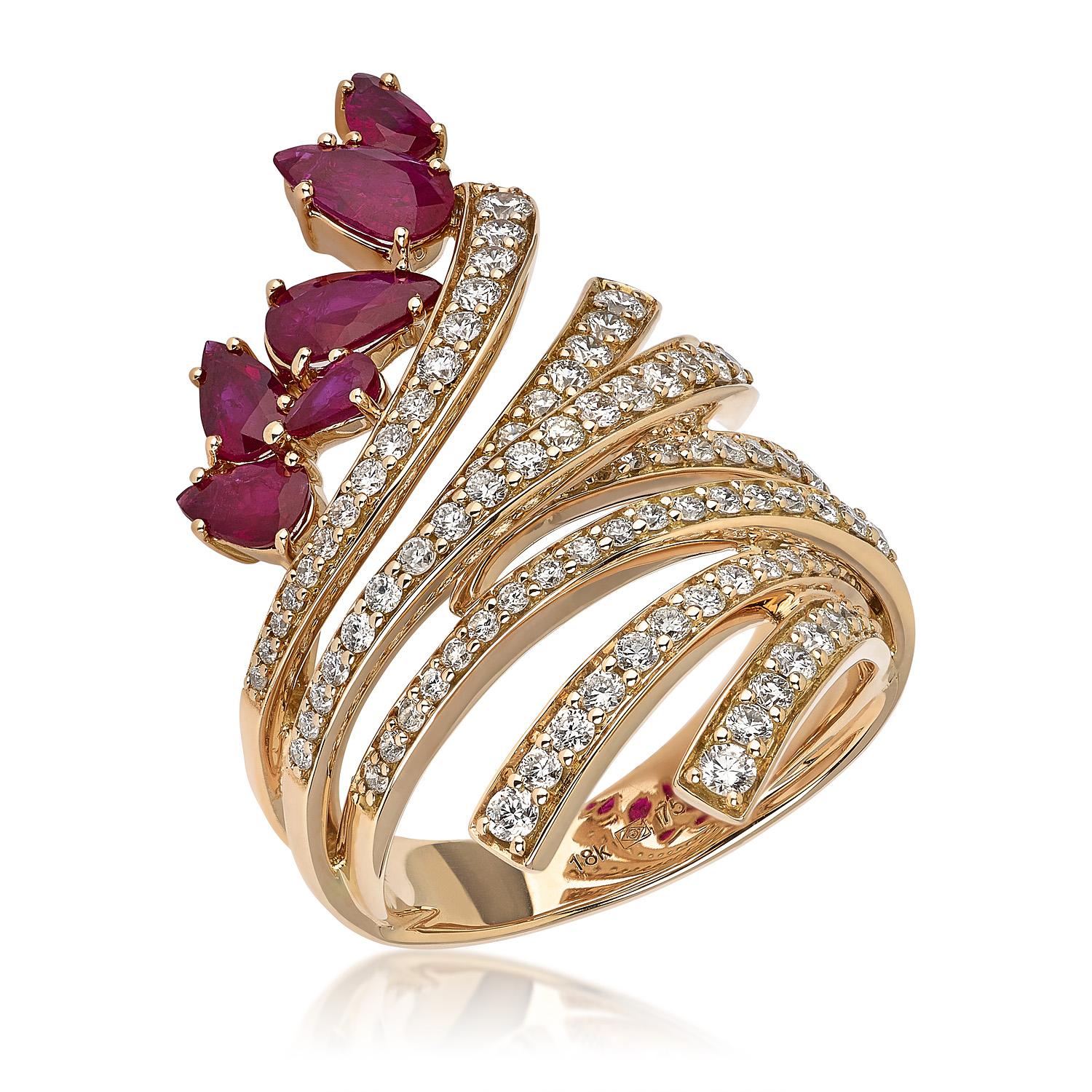 Get swept away by the Mirage Collection's vivid gemstones and intricately placed diamonds set in 18k gold. These designs bring life to bold silhouettes reminiscent of birds and flowers from exotic lands
