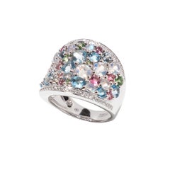 Anello con gemme miste in 18 carati con pietre lunari rosa, blu e arcobaleno