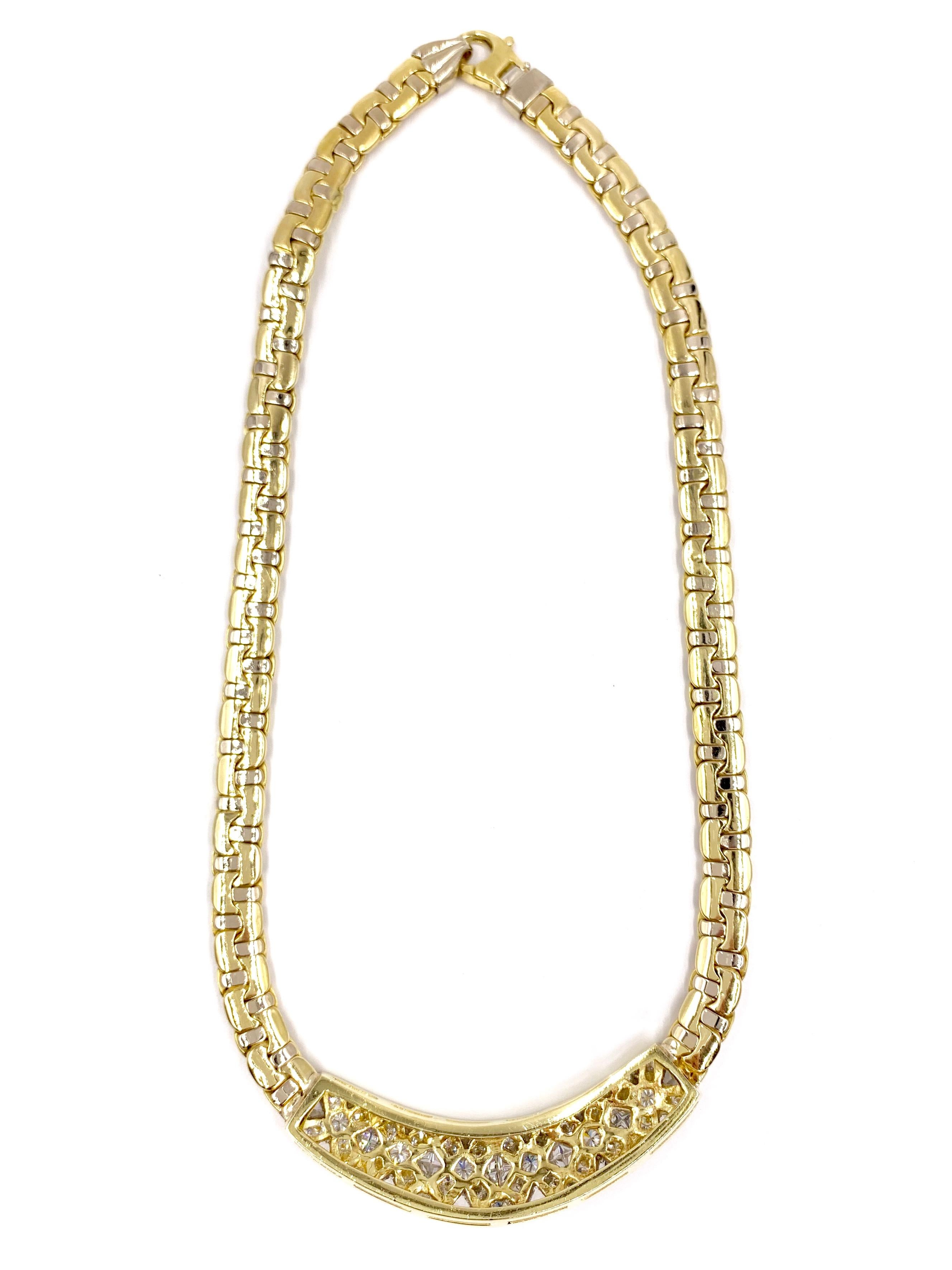 Women's or Men's 18 Karat Modern Fancy Link Diamond Bar Necklace 7.55 Carat Total Weight For Sale