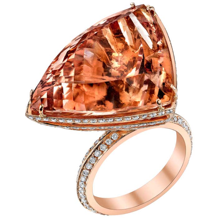 Gallery Railing Ring Morganite Ark Ring in 18k Rose Gold with a series of Diamond Gallery ...