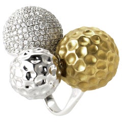 18 Karat Multi Gold and Diamond Sphere Ring