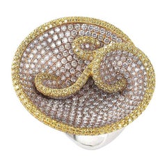 18 Karat Multi Gold and Diamond Swirl Ring