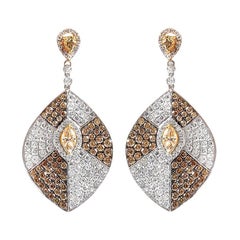 18 Karat Multi-Gold White and Yellow Diamond Pave Drop Earrings CED7999