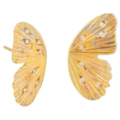 18 Karat Multi Inlay Diamond Pave Watercolor Buckeye Butterfly Earrings