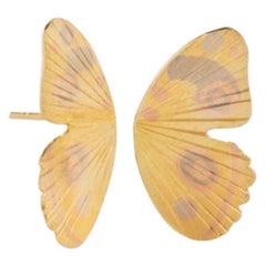 18 Karat Multi Inlay Watercolor Buckeye Butterfly Wing Earrings