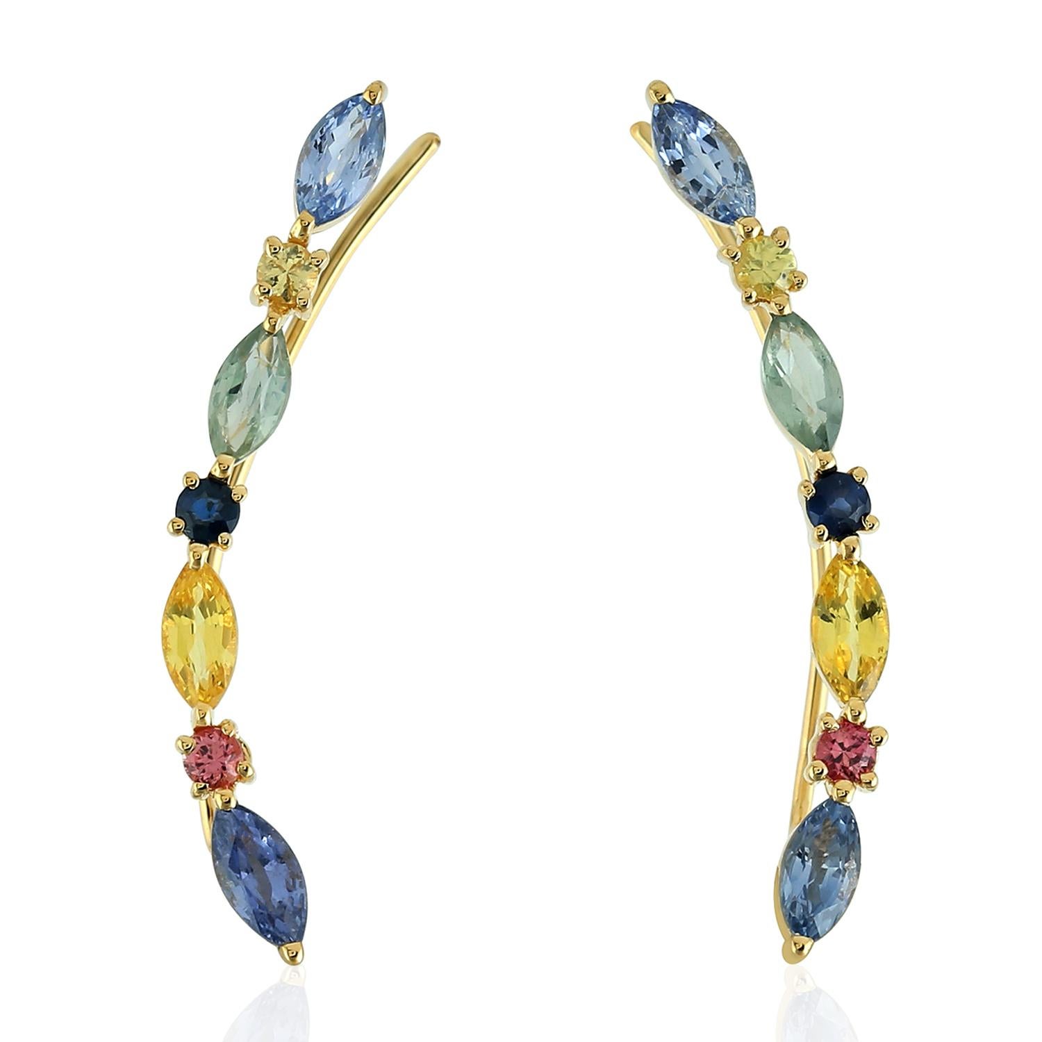 Contemporary 18 Karat Multi Sapphire Ear Climbers Earrings For Sale