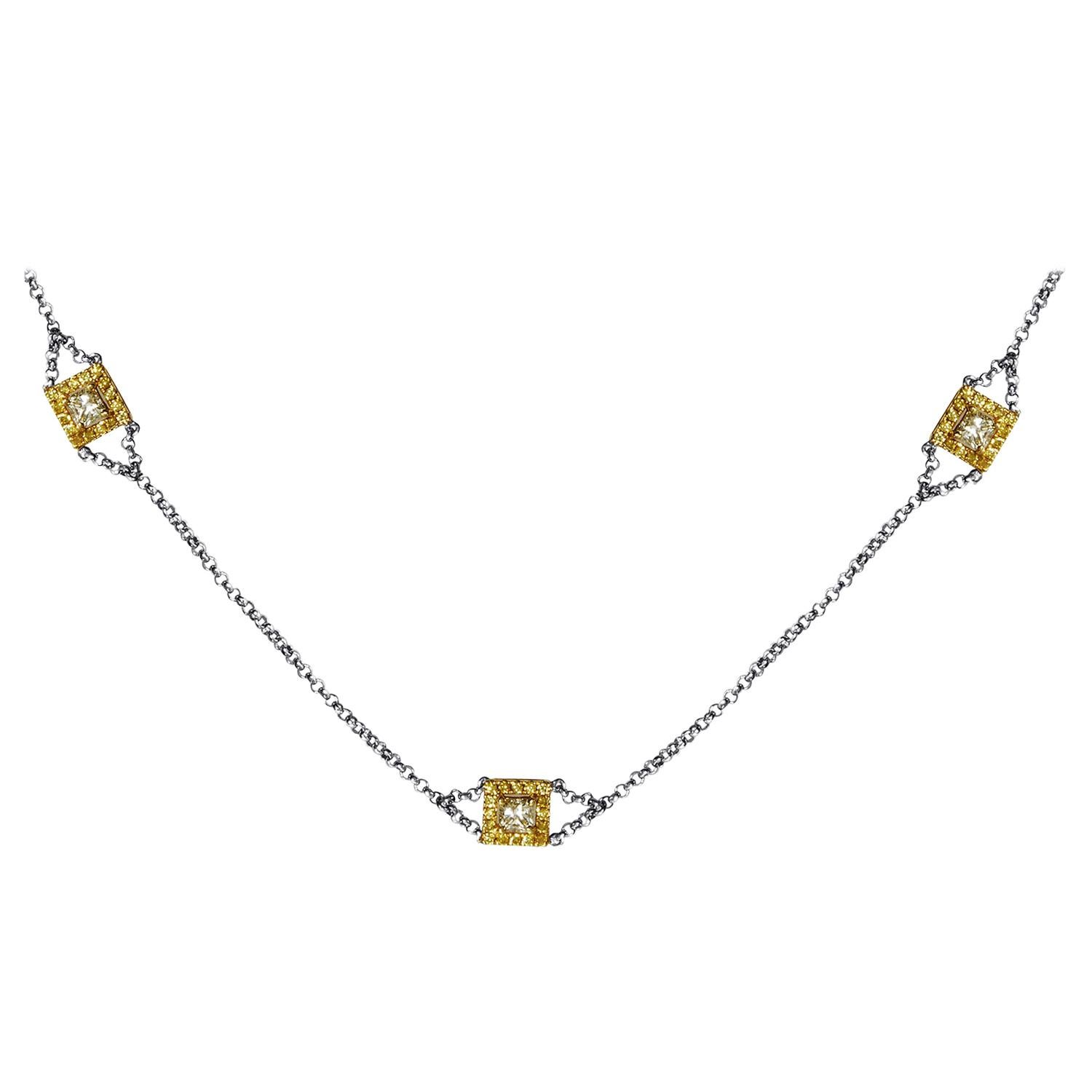 18 Karat Multi-Tone Gold and Diamond Necklace For Sale