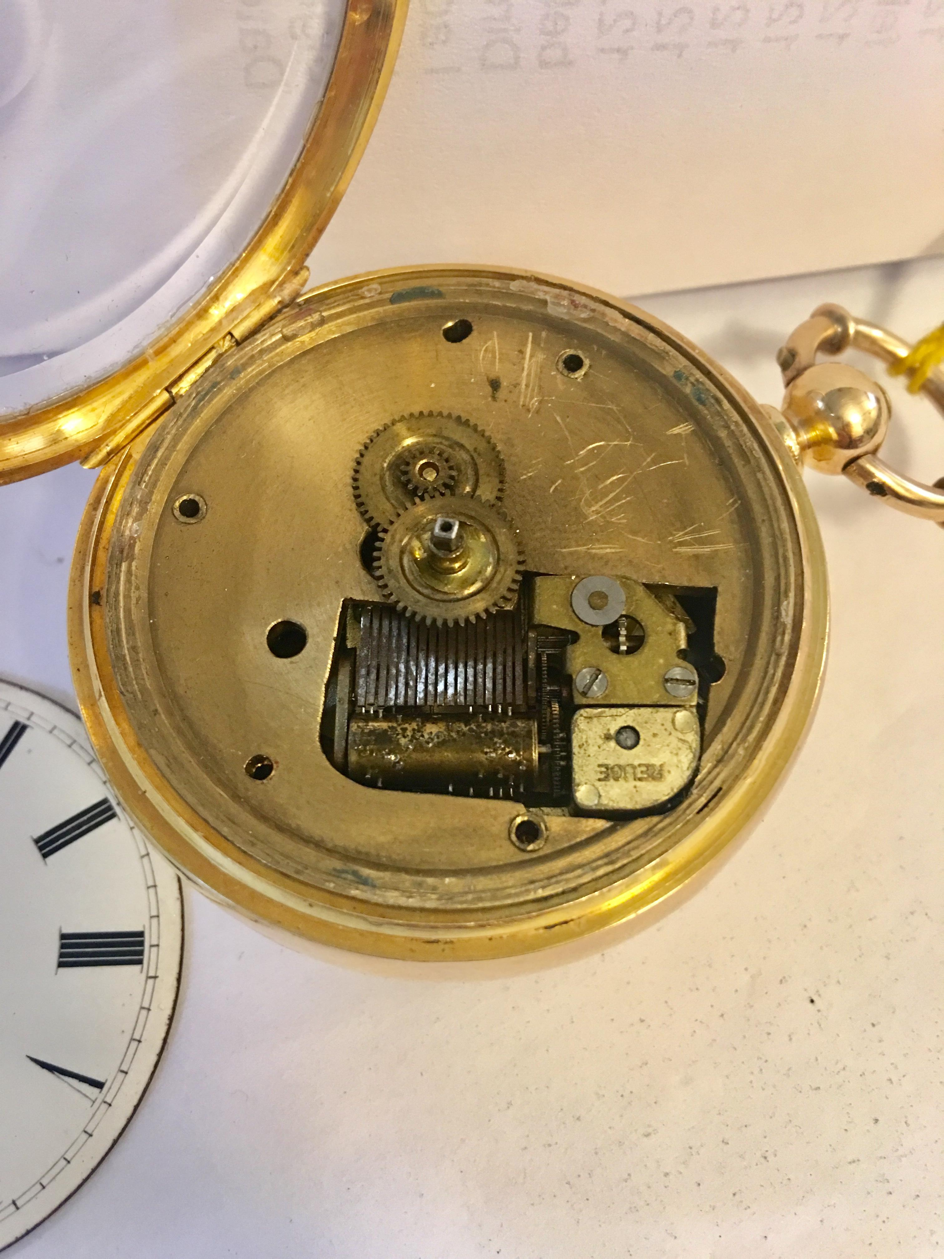 19th Century 18-Karat Gold Musical Swiss Pocket Watch 1