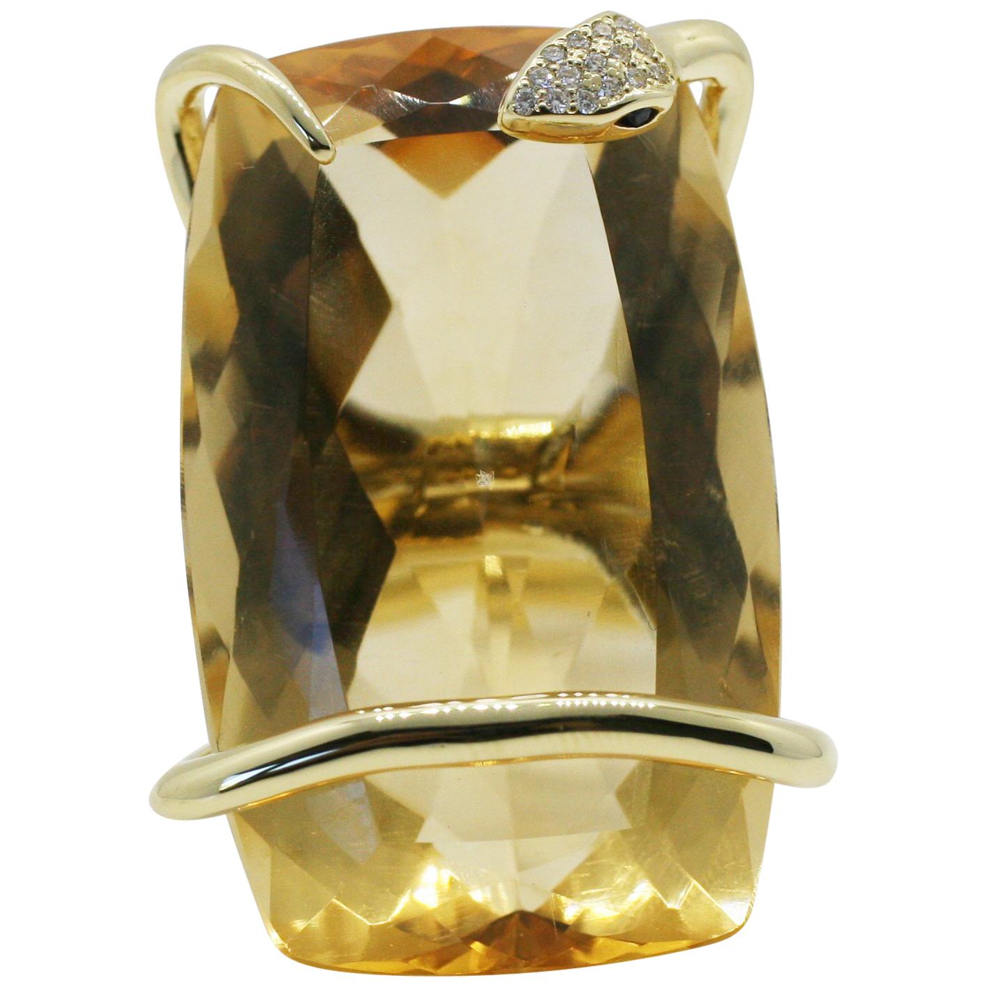 18 Karat Natural Citrine Sapphire Diamond Climbing Snake Ring  For Sale