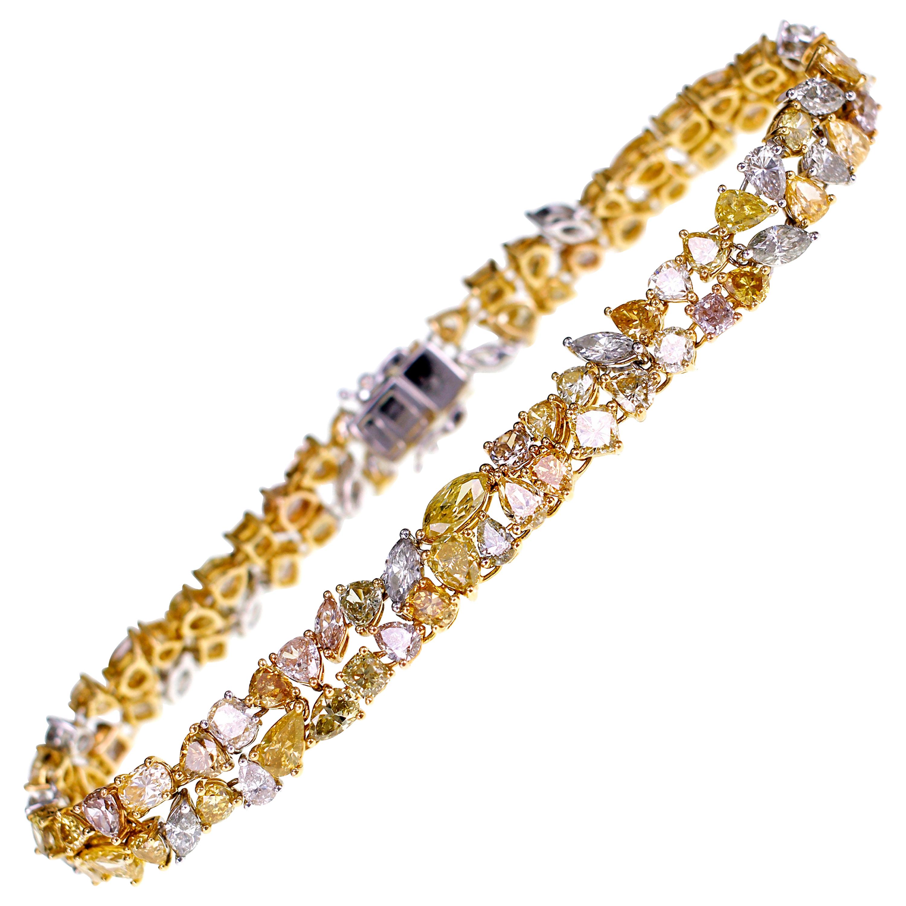 18 Karat Natural Fancy Color Diamond 'Pink, Yellow, Orange' Shapes Bracelet