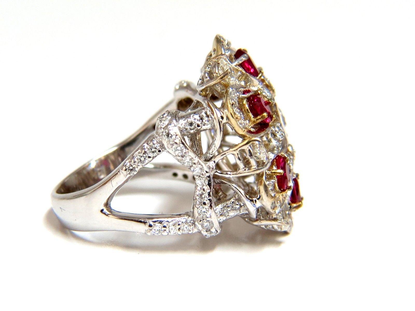 Women's or Men's 18 Karat Natural Fancy Color Diamond Ruby Cocktail Cluster Ring For Sale