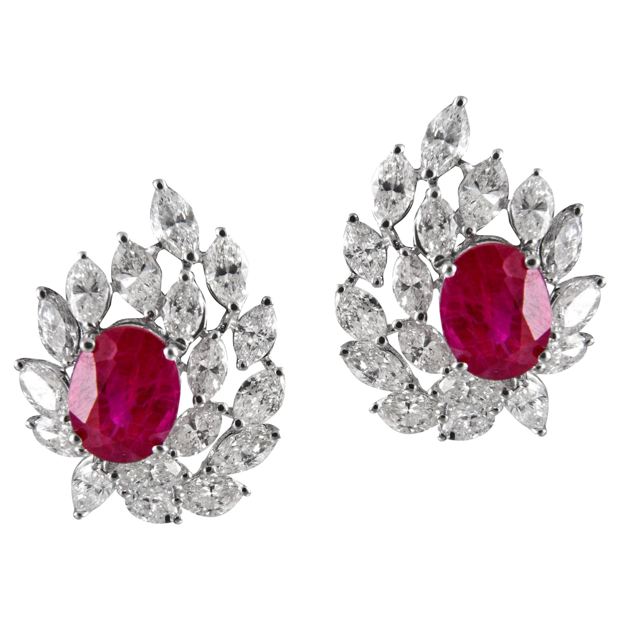 18 Karat Natural Ruby White Diamond Stud Earring For Sale