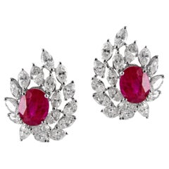 18 Karat Natural Ruby White Diamond Stud Earring