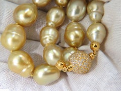 18 Karat Natural South Sea Yellow Pearls Necklace 2.00 Carat Diamond Clasp*