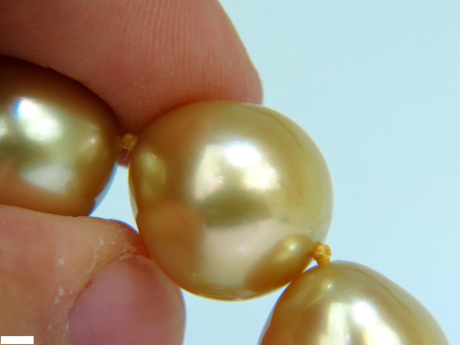 18 Karat Natural South Sea Yellow Pearls Necklace .50 Carat Diamond Clasp 1