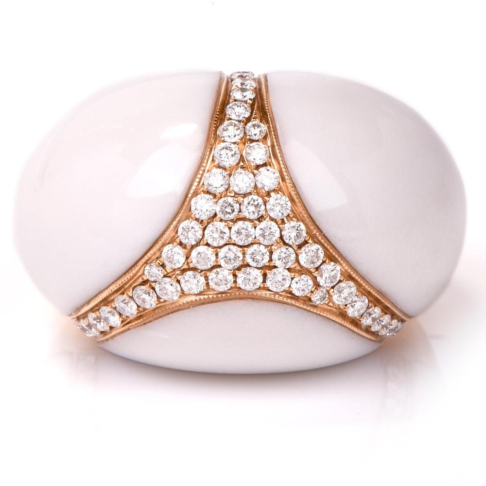 18 Karat Natural White Coral Diamond Gold Bombe Cocktail Ring In Excellent Condition In Miami, FL