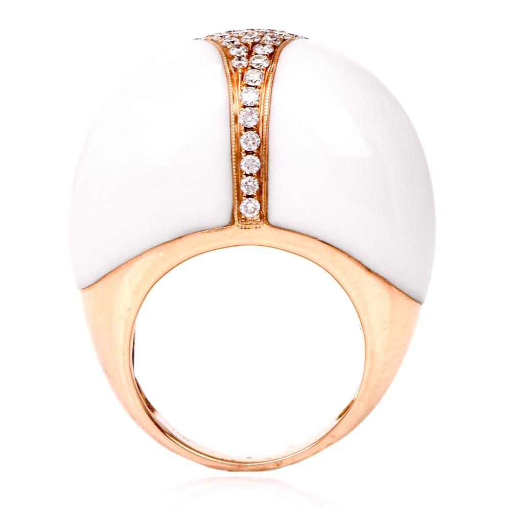 18 Karat Natural White Coral Diamond Gold Bombe Cocktail Ring 1