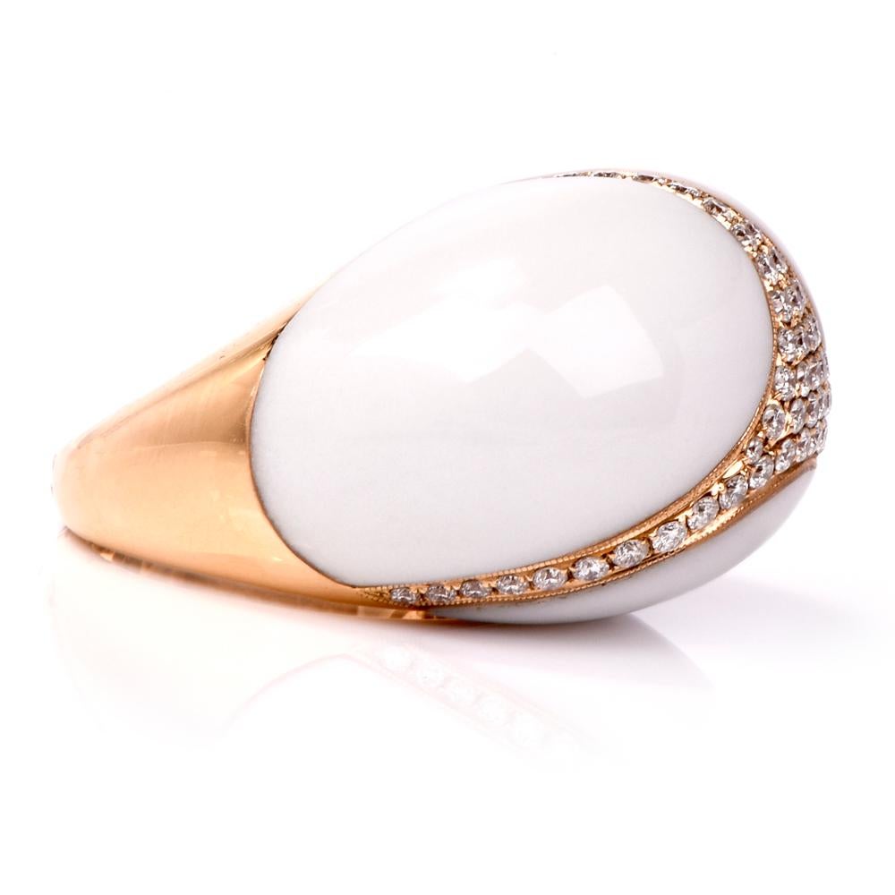 18 Karat Natural White Coral Diamond Gold Bombe Cocktail Ring 2