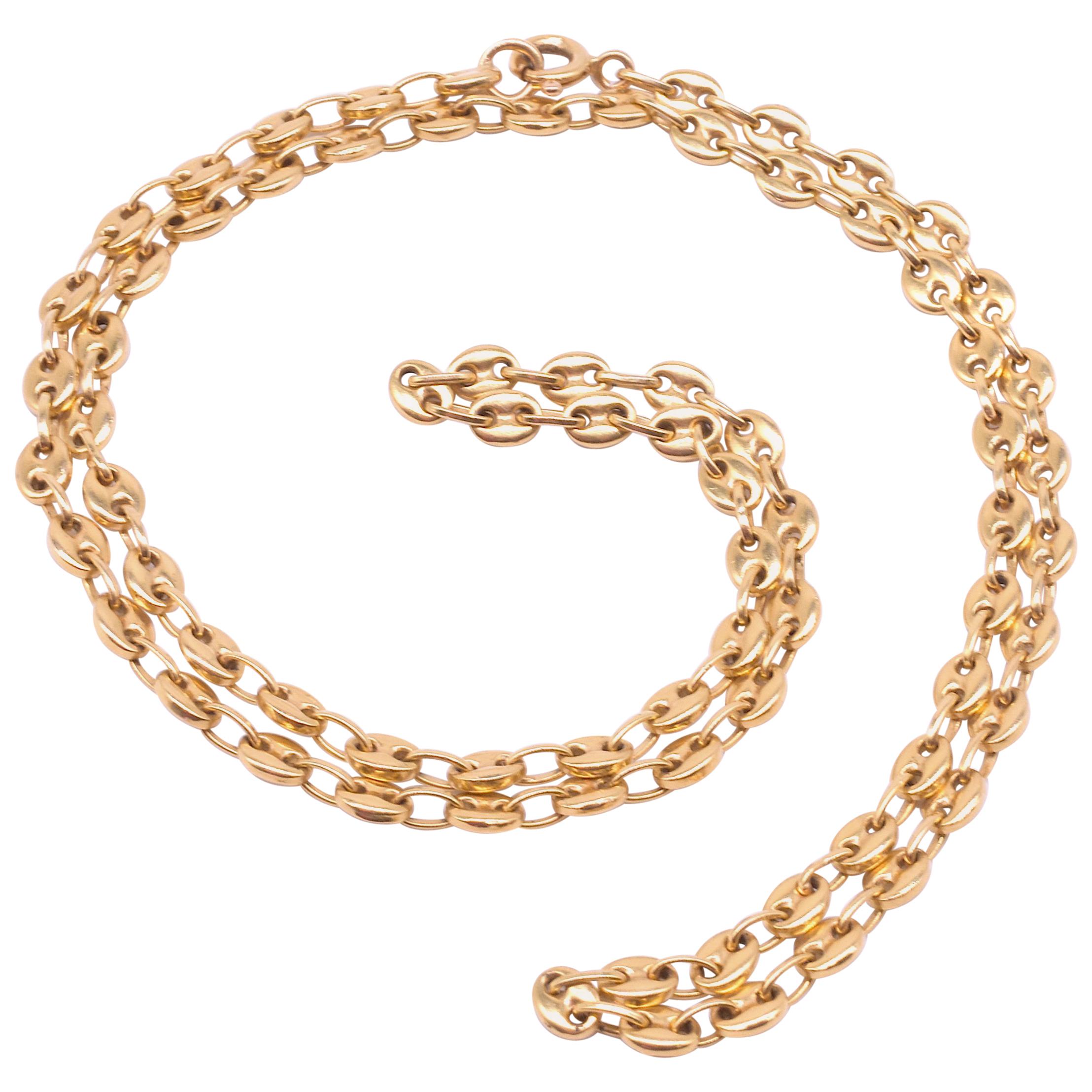 18 Karat Nautical Link Gucci style Necklace with Anchor Chain, circa 1900, 18.5"