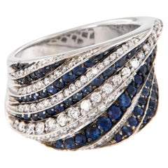 18 Karat "New Italian Art" White Gold Sapphire and Diamond Wide Band