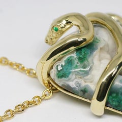 18 Karat One of A Kind LargeAustralian Chrysocolla Snake Pendant Chain Necklace