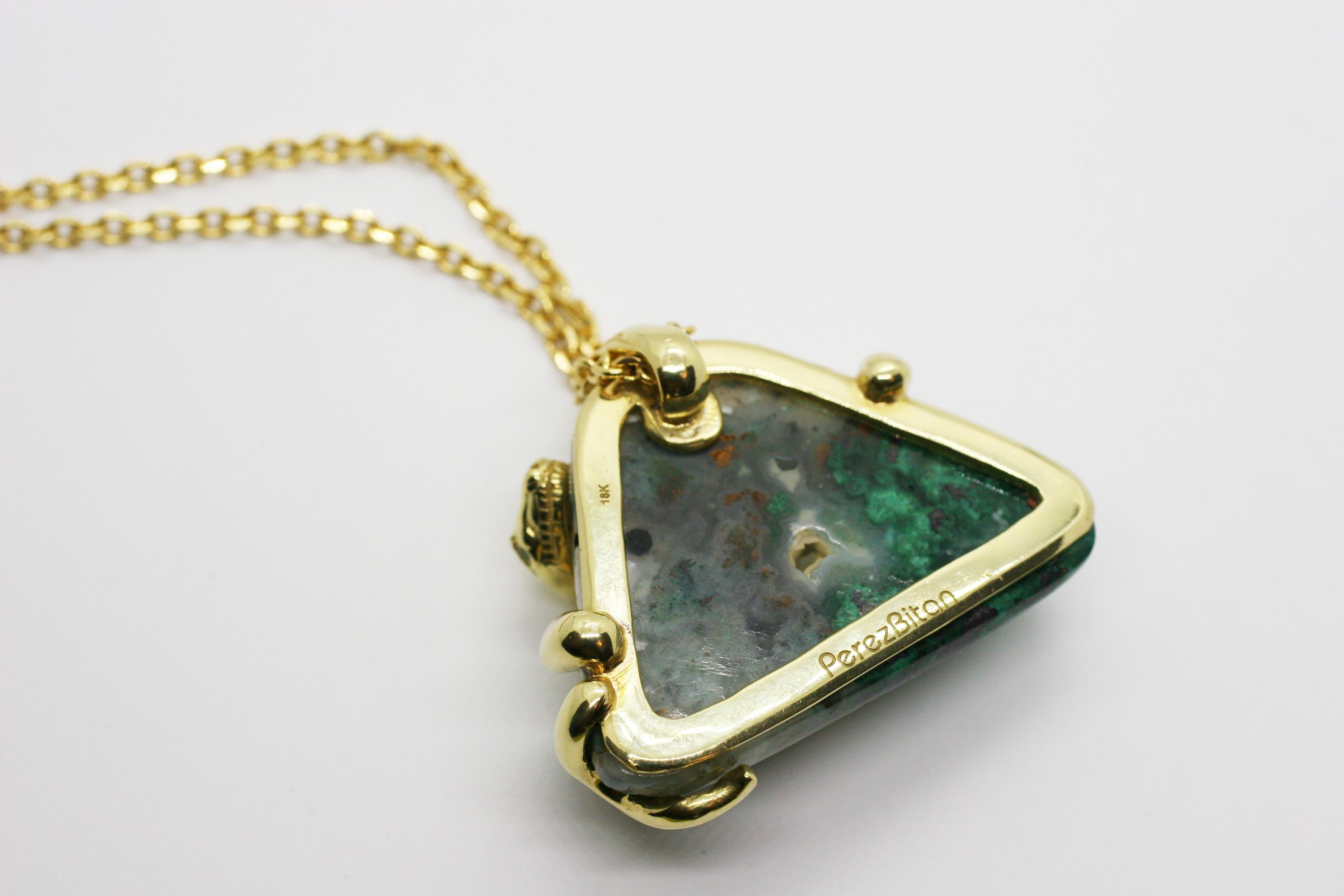 Women's or Men's  18 Karat One of A Kind LargeAustralian Chrysocolla Snake Pendant Chain Necklace For Sale