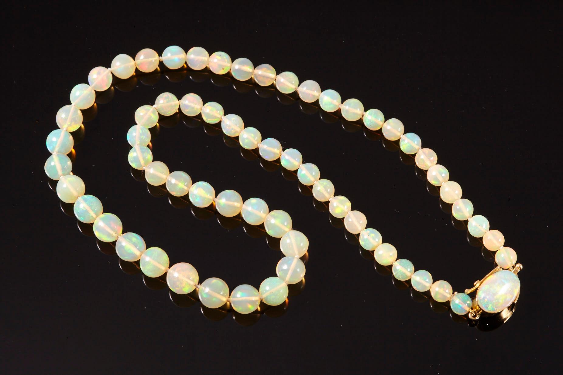Artisan 18 Karat Opal Bead Necklace For Sale