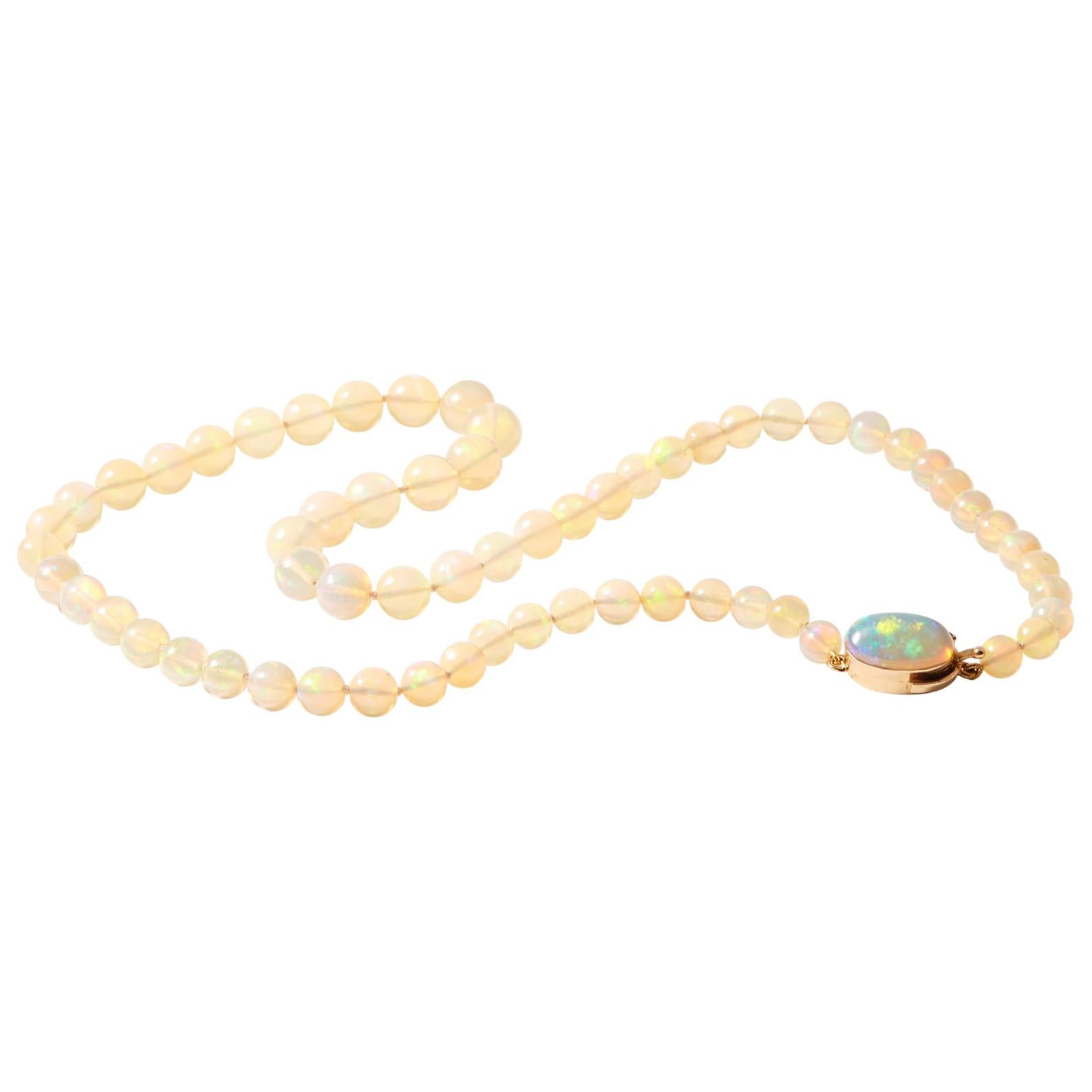 18 Karat Opal Bead Necklace For Sale