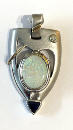 18 Karat Opal Diamond Sapphire Arrowhead Pendant