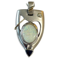 18 Karat Opal Diamond Sapphire Arrowhead Pendant