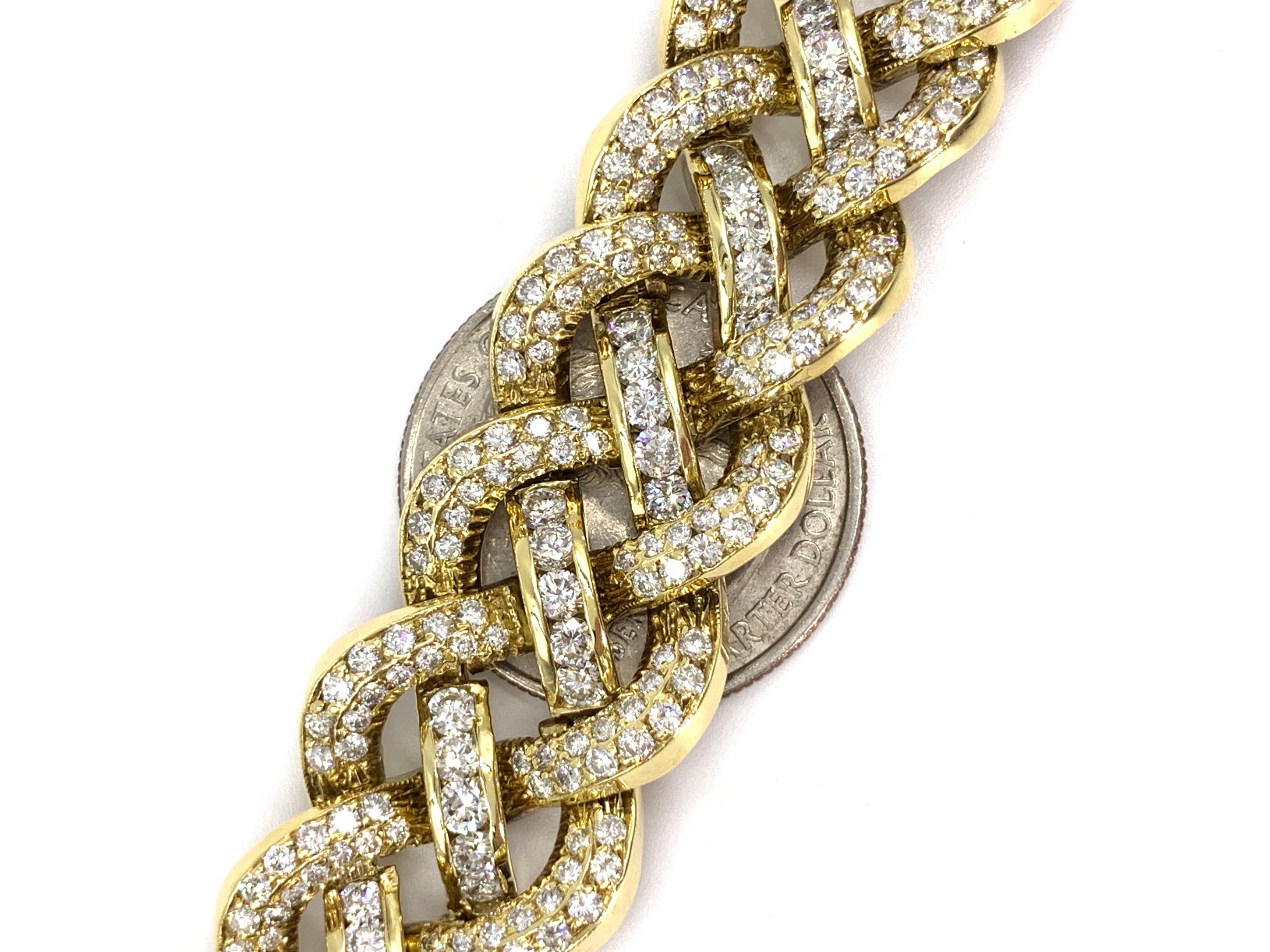 18 Karat Open Braided Diamond Bracelet 12.60 Carat Total Weight For Sale 7