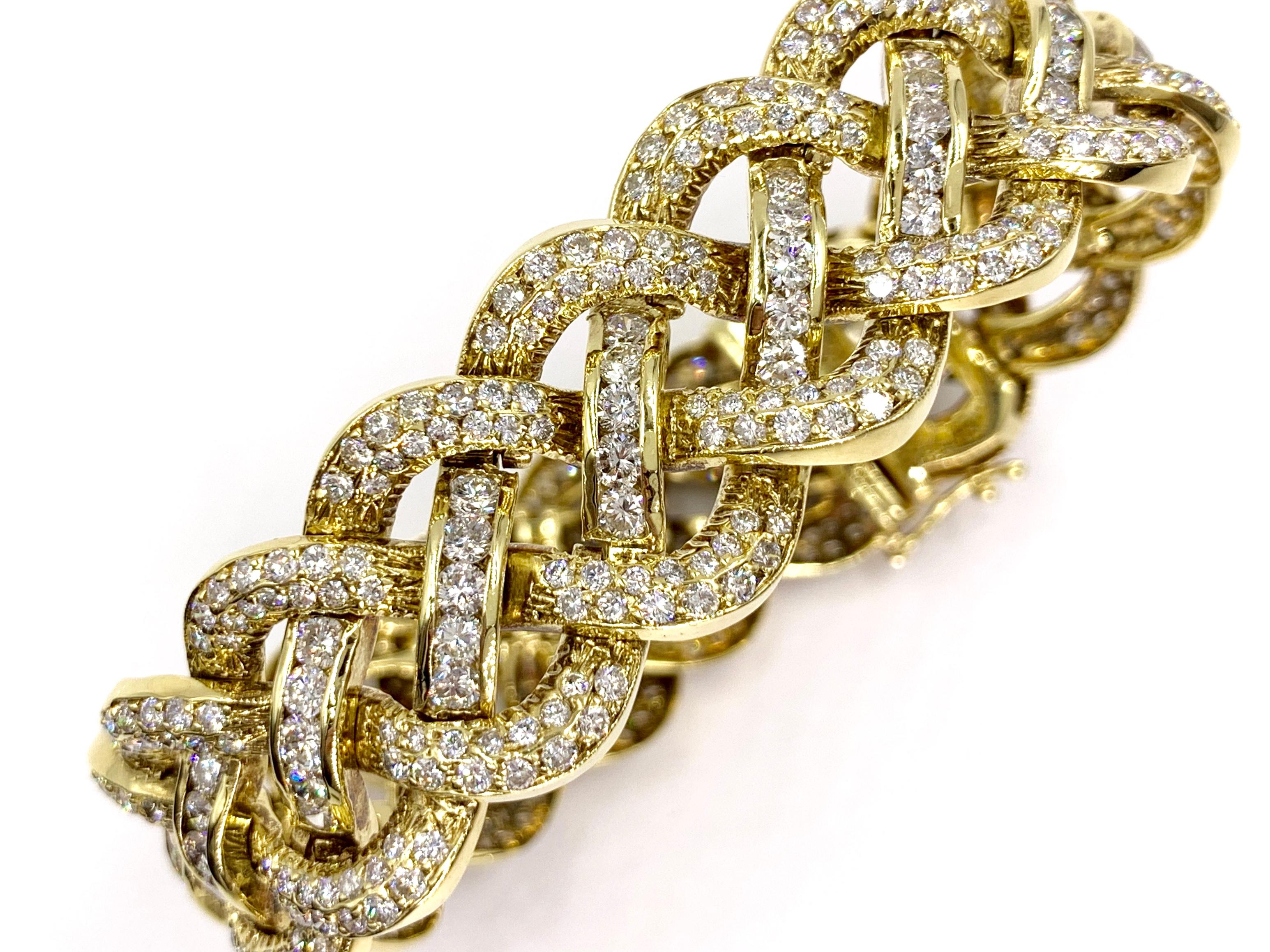 18 Karat Open Braided Diamond Bracelet 12.60 Carat Total Weight For Sale 3