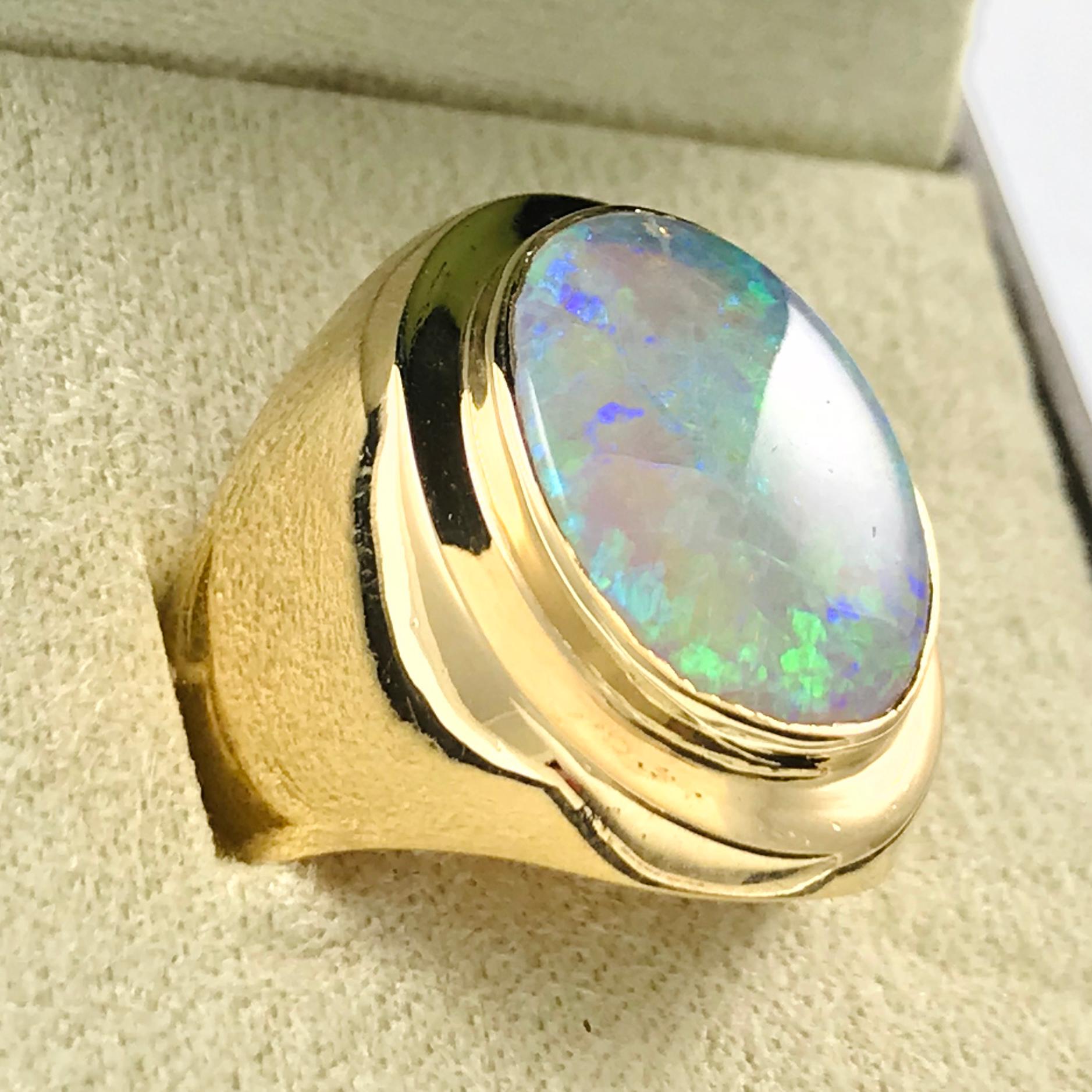Modern 18 Karat Oval Opal Ring