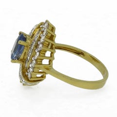 18 Karat Oval Sapphire & Diamond Cocktail Cluster Ring Yellow Gold