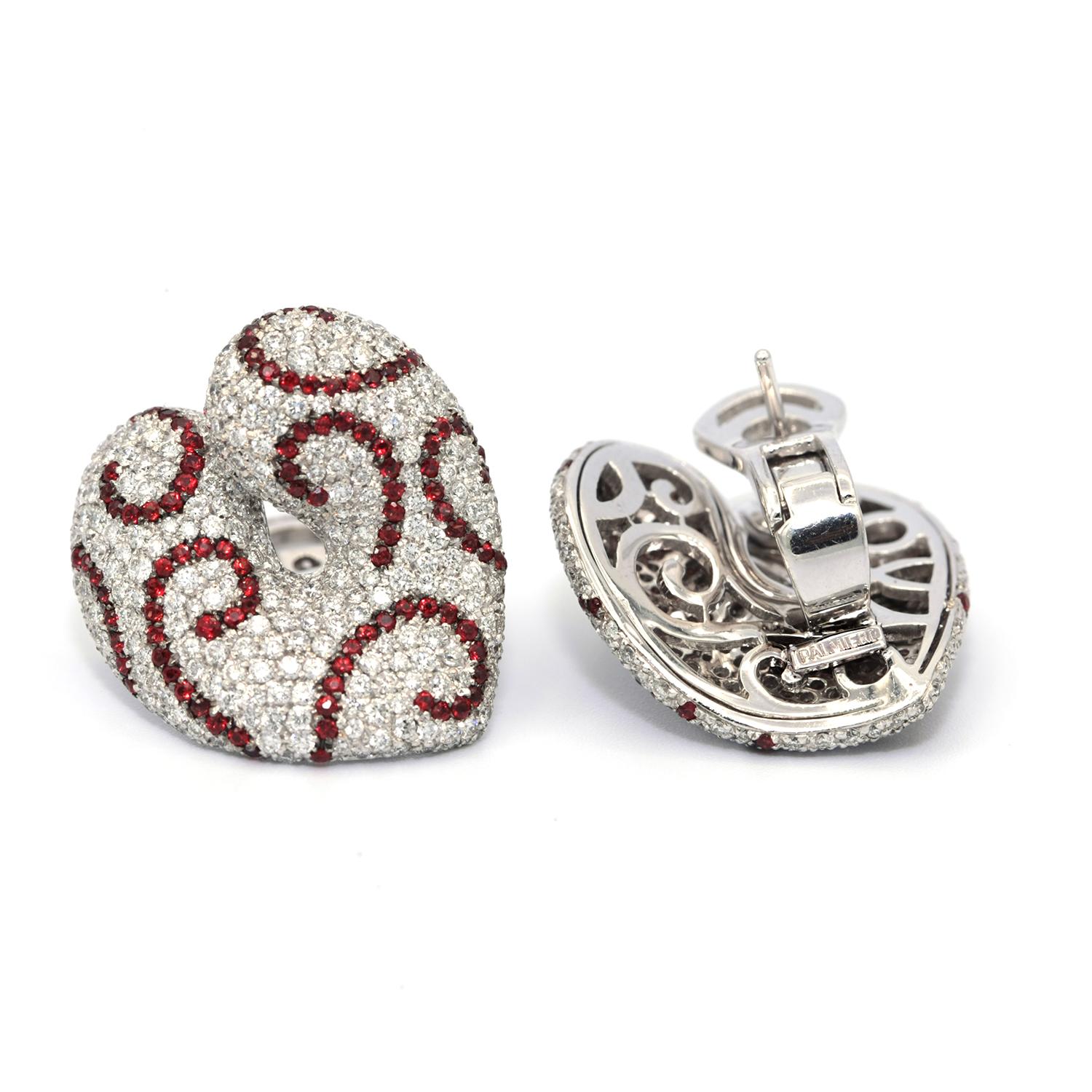 Modern 18 Karat Palmiero Diamond and Ruby Earrings For Sale