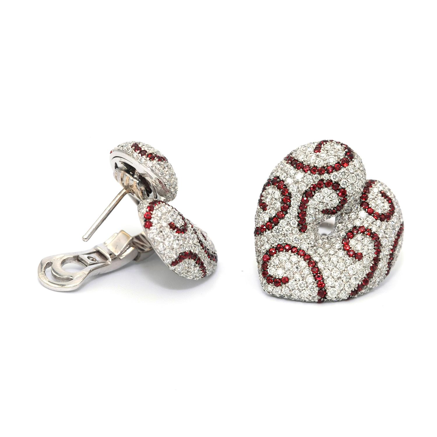 Women's or Men's 18 Karat Palmiero Diamond and Ruby Earrings For Sale