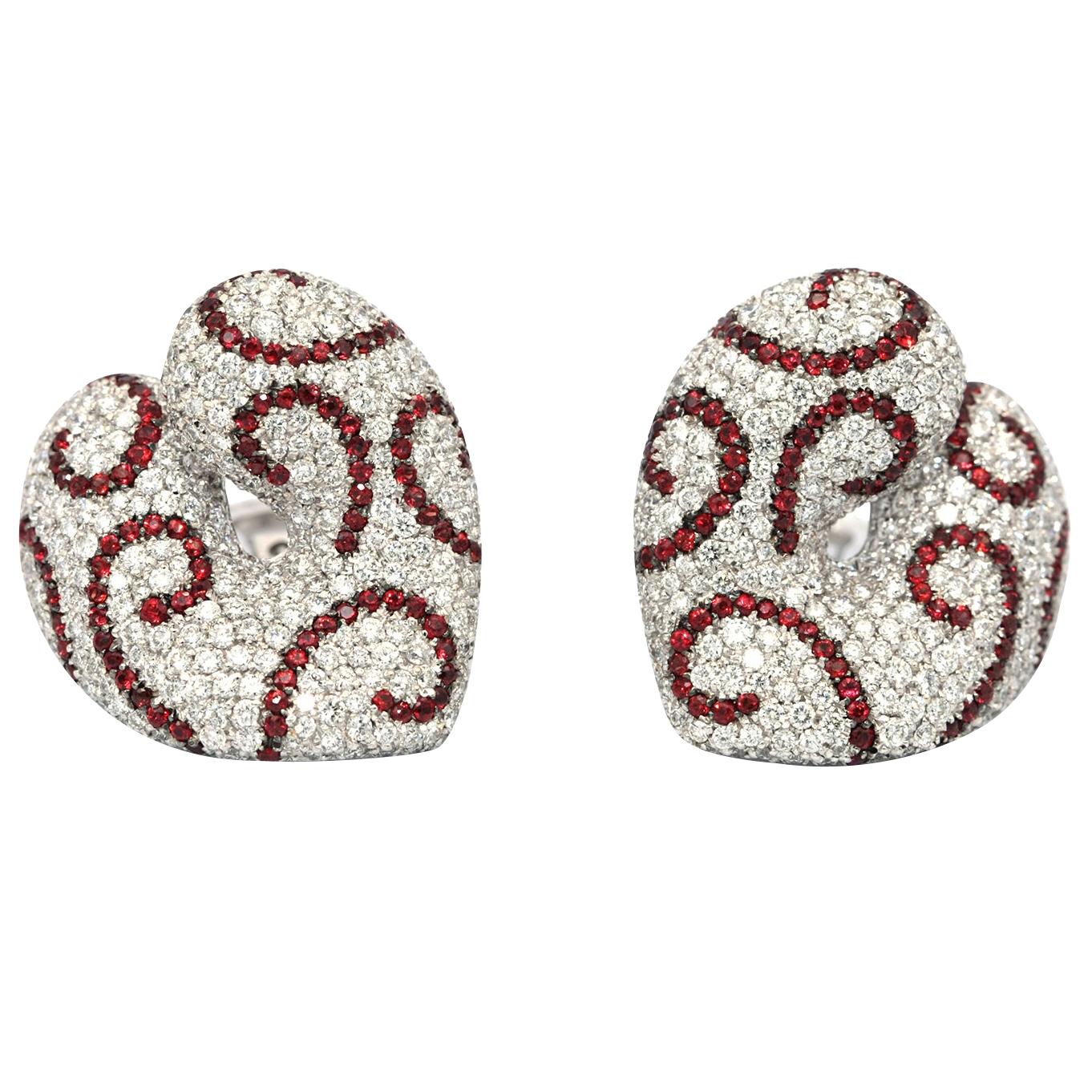18 Karat Palmiero Diamond and Ruby Earrings For Sale