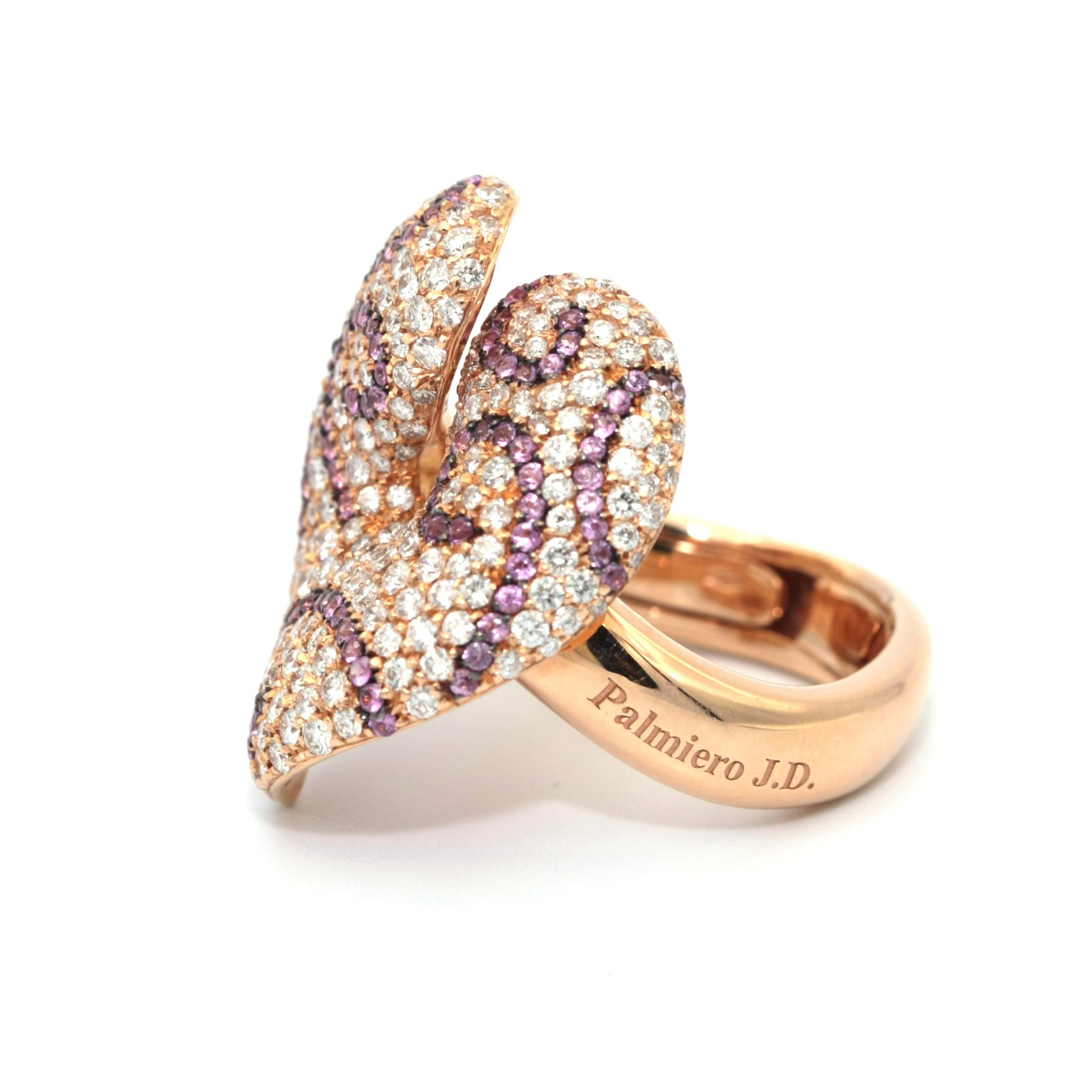 Modern 18 Karat Palmiero Diamond and Sapphire Ring For Sale