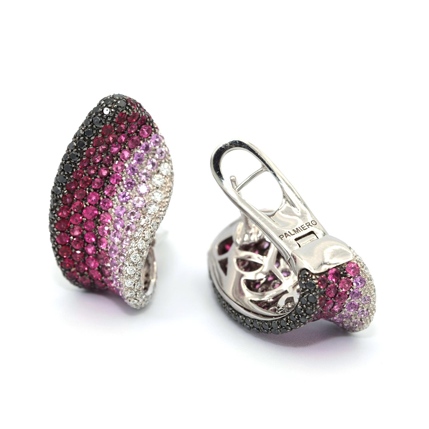 18 Karat Palmiero Diamond, Ruby and Sapphire Earrings For Sale 1