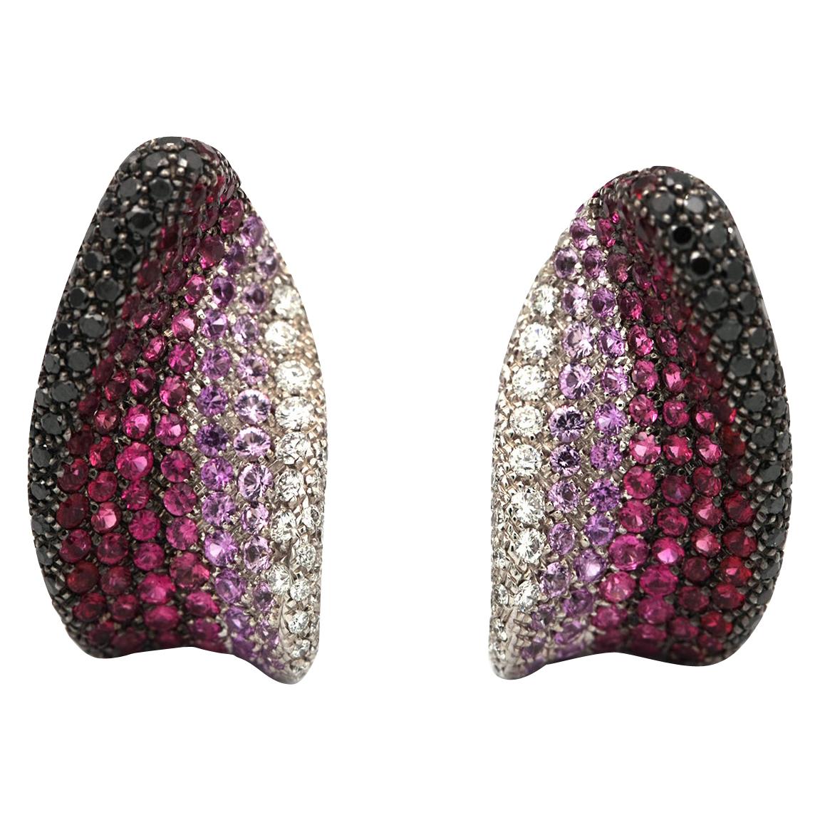 18 Karat Palmiero Diamond, Ruby and Sapphire Earrings For Sale