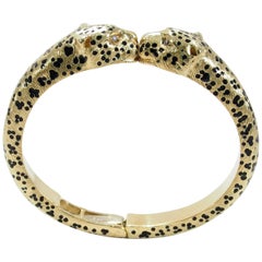 18 Karat Pasquale Bruni Diamond Panther Bangle Yellow Gold Black Enamel