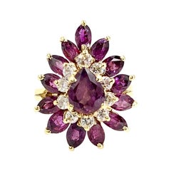 18 Karat Pear Shape Ruby and Diamond Vintage Cocktail Ring