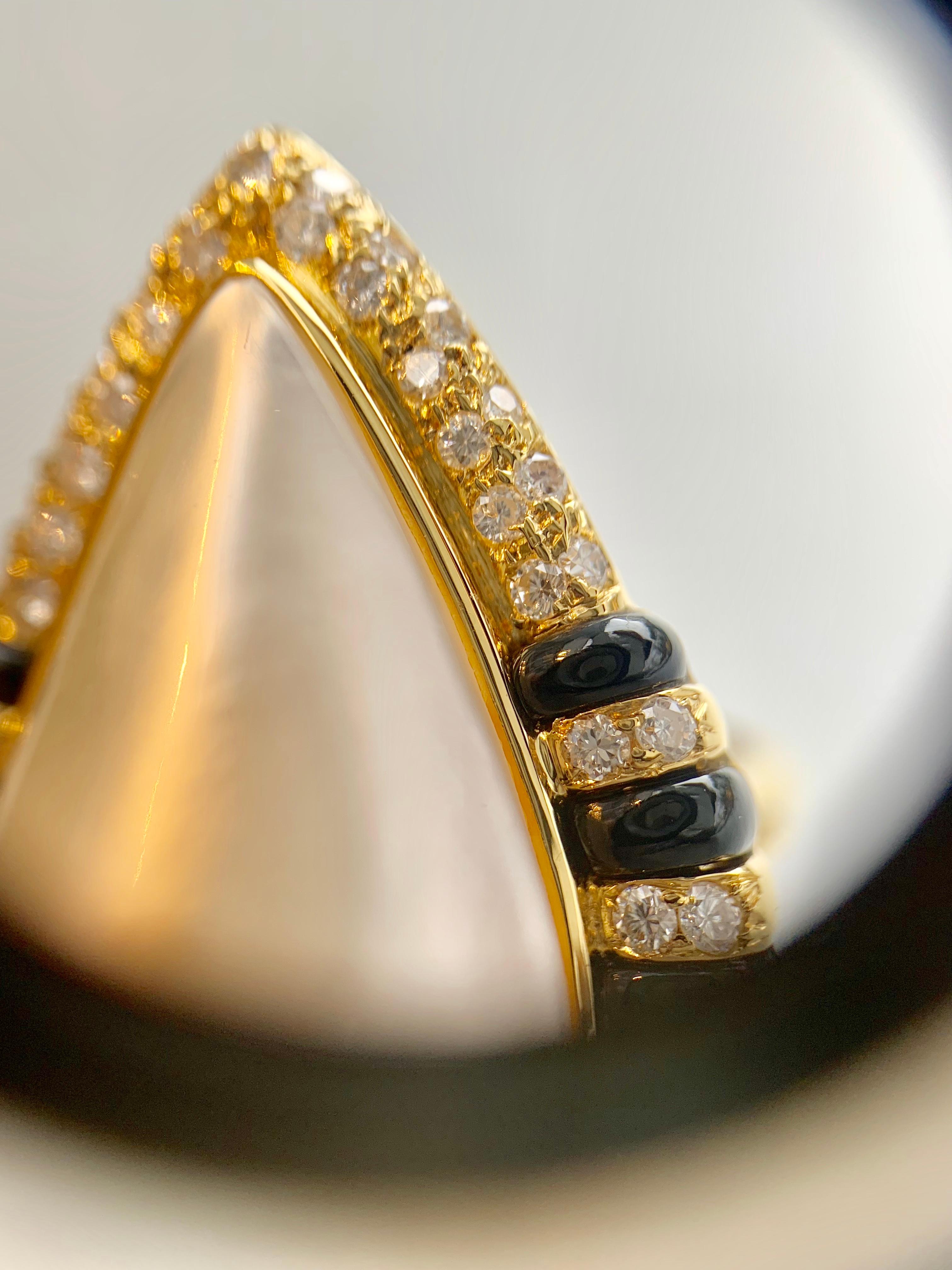18 Karat Pearl, Diamond and Black Jade Cocktail Ring For Sale 8