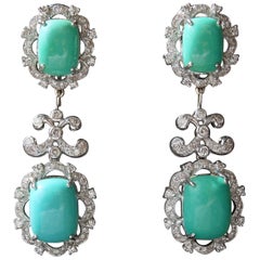Retro 18 Karat Persian Turquoise and Diamond Earrings